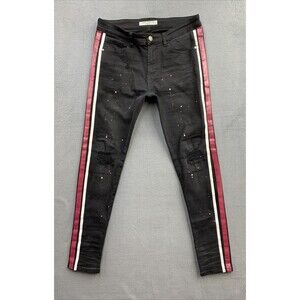 Reelistik NYC Denim Jeans Men's Size 32 Black Wash Racerstripe Paint Splash